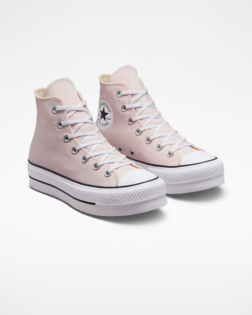 Sapatos Plataforma Converse Chuck Taylor All Star Lift Lona Cano Alto Feminino Rosa Branco Pretas | PT M09501T